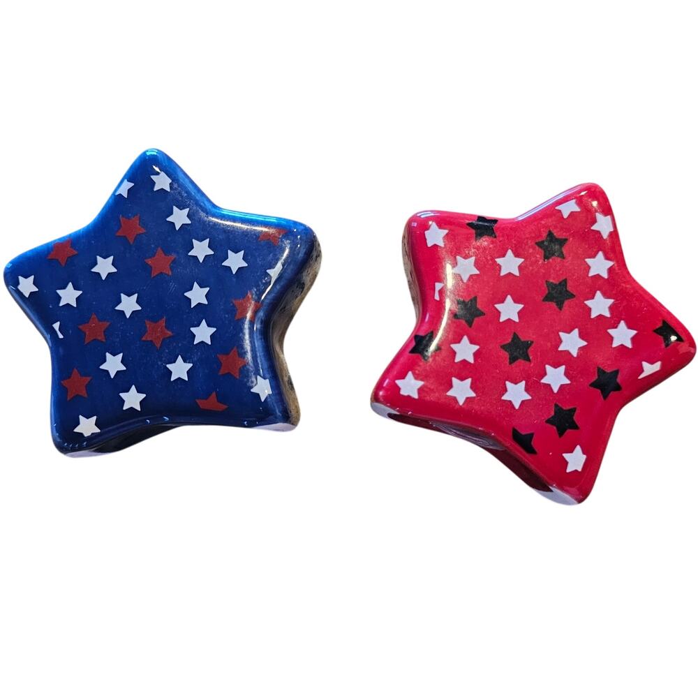 4th of July patriotic red white blue star salt pepper ceramic shakers collectors